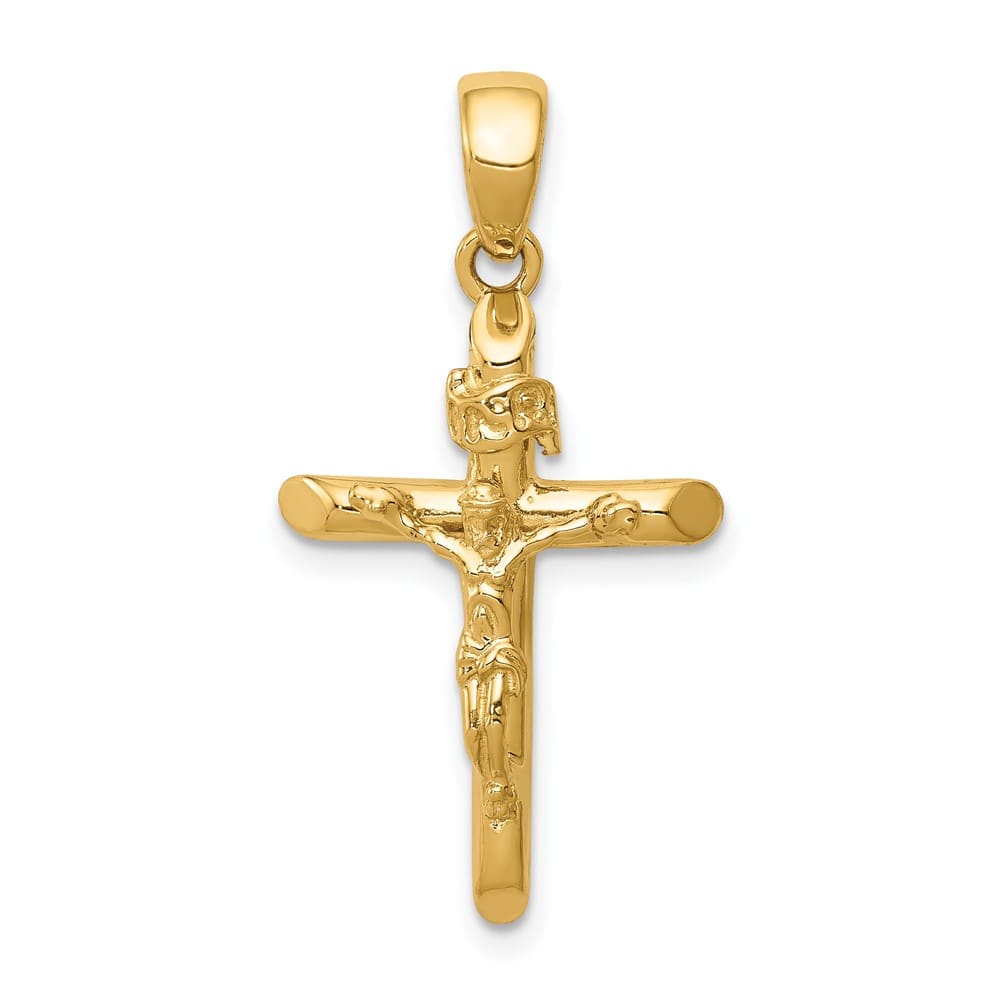 10K Yellow Gold Solid Polished Large 2-d Latin Crucifix Pendant
