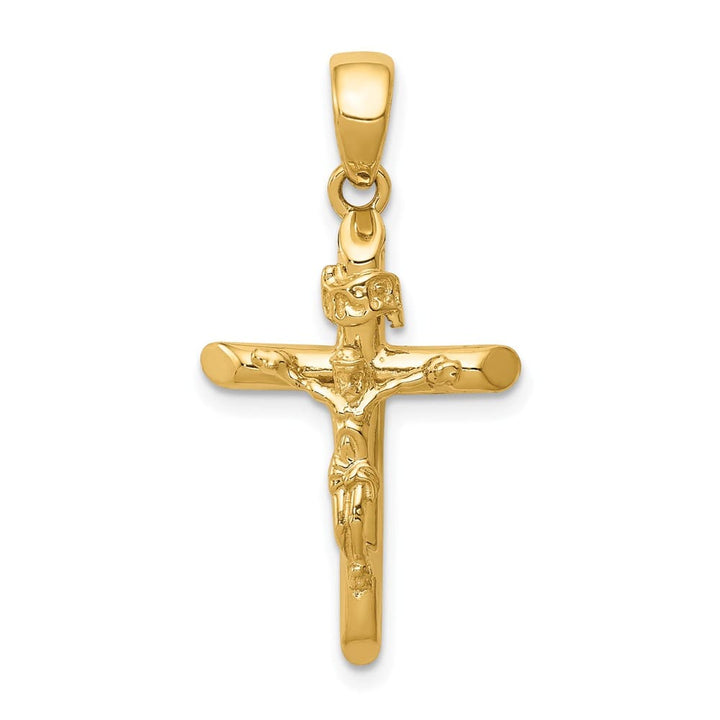 10K Yellow Gold Solid Polished Large 2-d Latin Crucifix Pendant