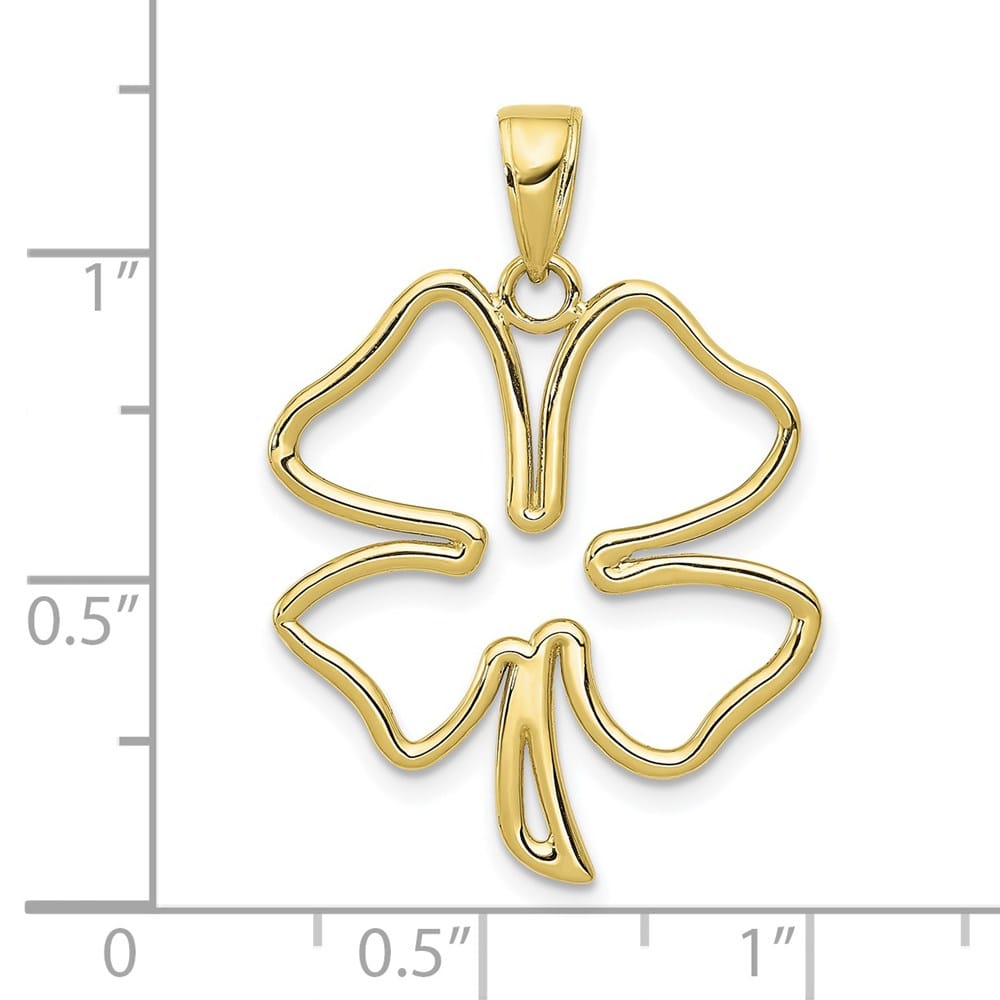 10K Yellow Gold Solid Polished Large 4-Leaf Clover Cut-out Pendant