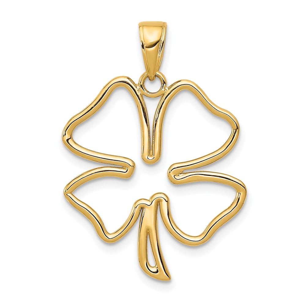 10K Yellow Gold Solid Polished Large 4-Leaf Clover Cut-out Pendant
