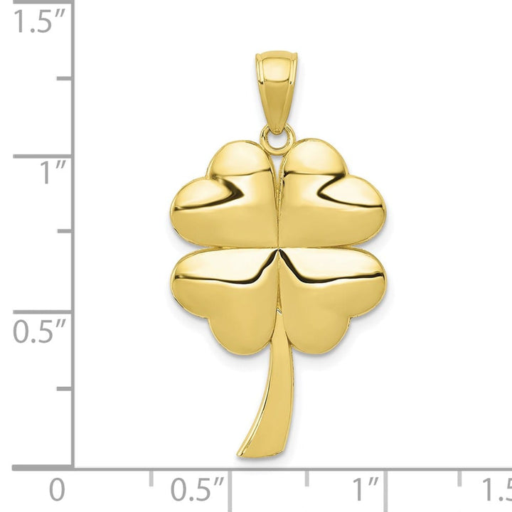 10K Yellow Gold Solid Polished Large 4-Leaf Clover Pendant
