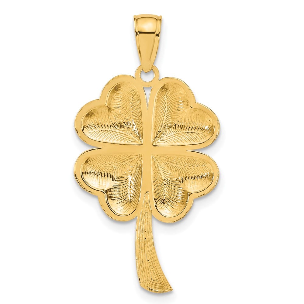 10K Yellow Gold Solid Polished Large 4-Leaf Clover Pendant