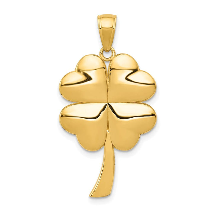 10K Yellow Gold Solid Polished Large 4-Leaf Clover Pendant