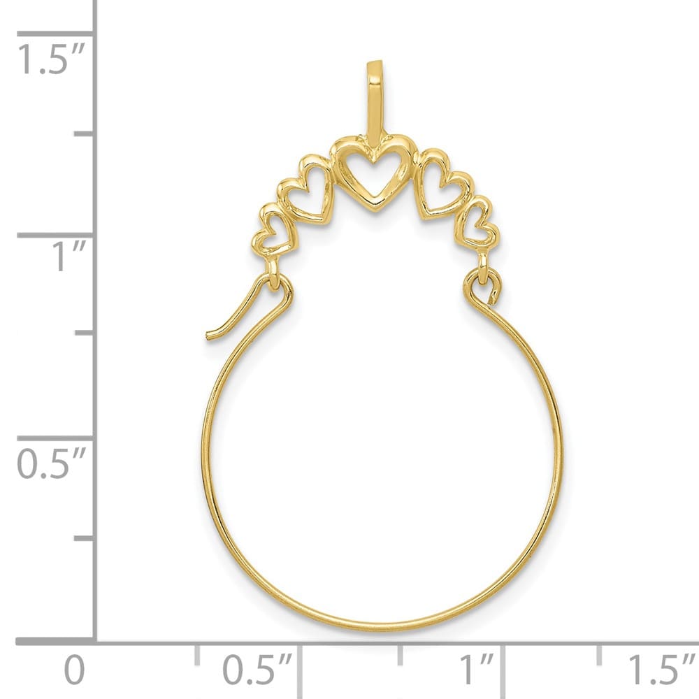 10K Yellow Gold Solid Polished Large 5-Heart Charm Holder