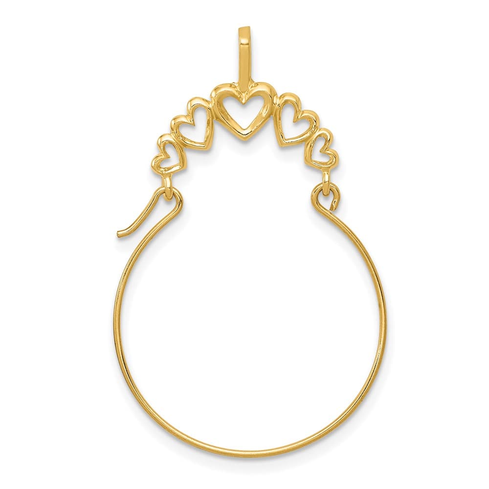 10K Yellow Gold Solid Polished Large 5-Heart Charm Holder