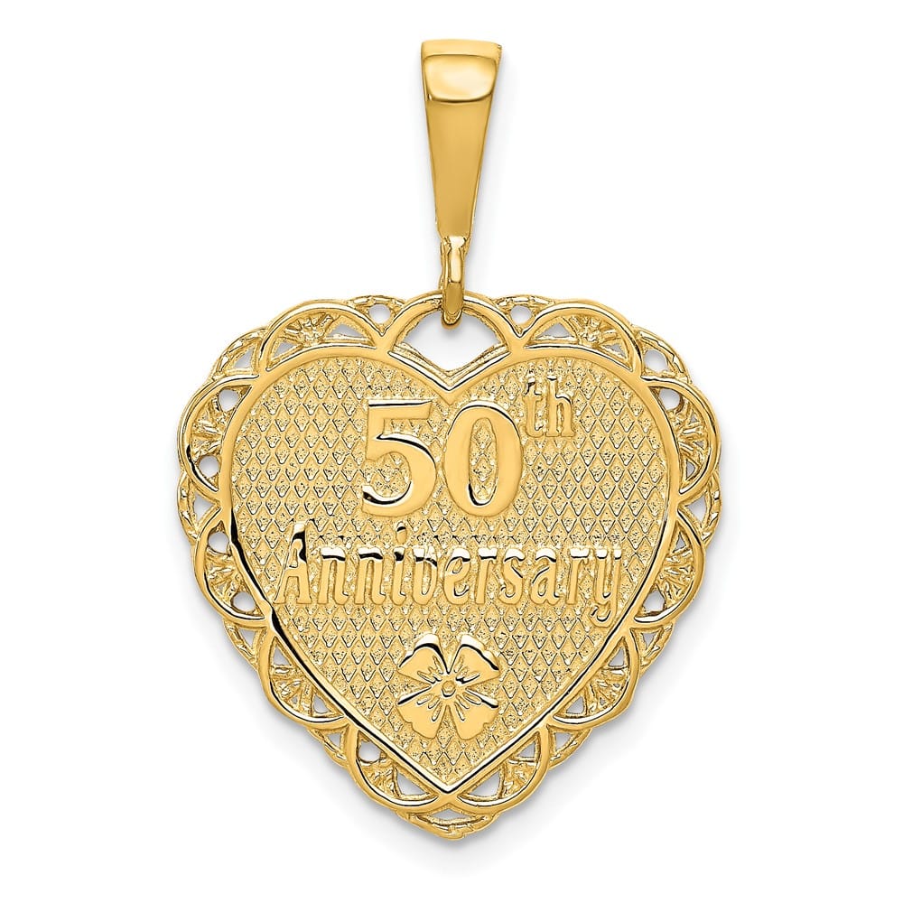 10K Yellow Gold Solid Polished Large 50th Anniversary Heart Charm