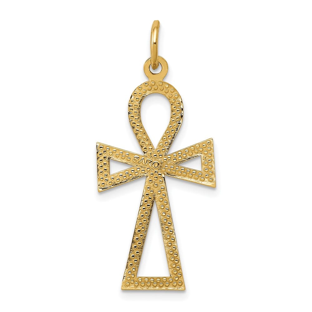 10K Yellow Gold Solid Polished Large Ankh Cross Charm
