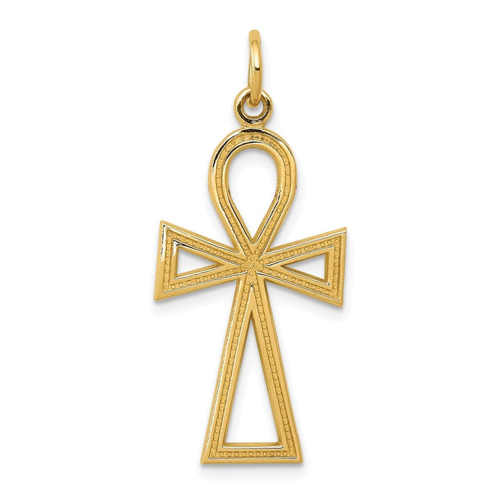10K Yellow Gold Solid Polished Large Ankh Cross Charm