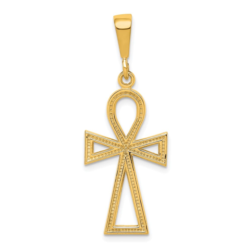 10K Yellow Gold Solid Polished Large Ankh Cross Charm