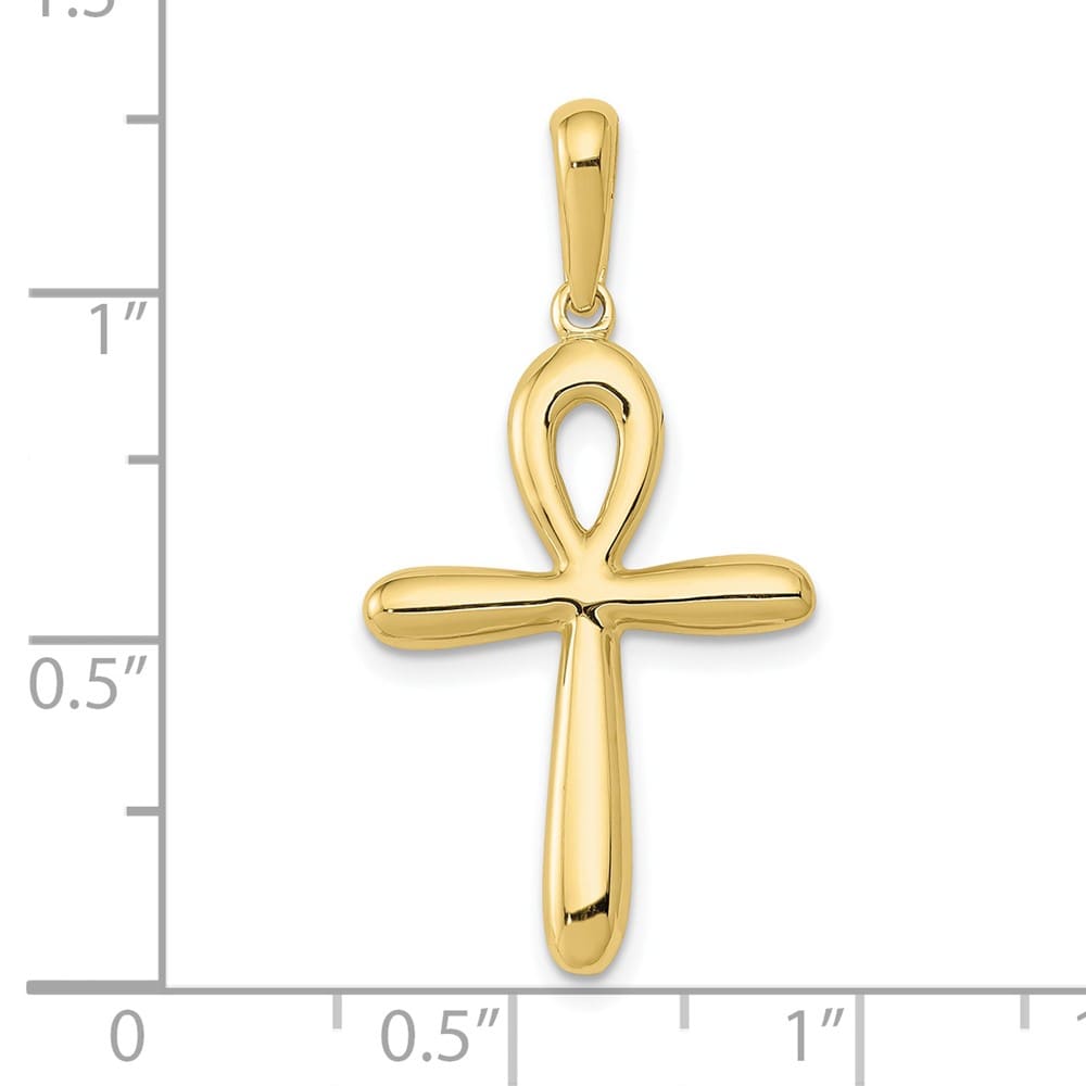 10K Yellow Gold Solid Polished Large Ankh Cross Pendant