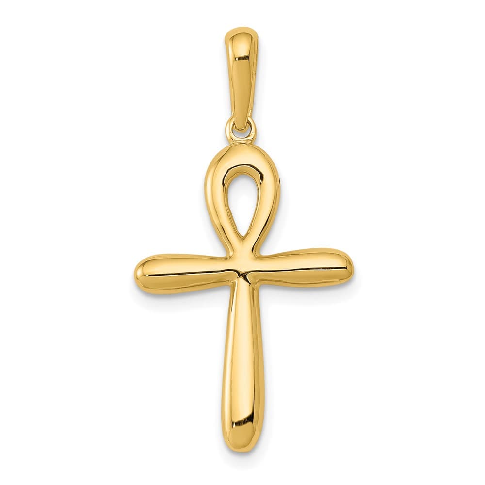 10K Yellow Gold Solid Polished Large Ankh Cross Pendant