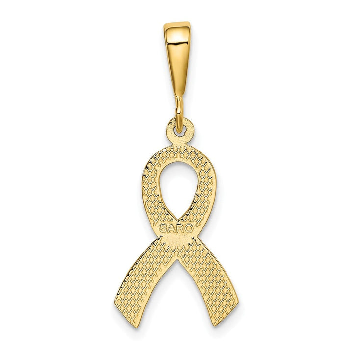 10K Yellow Gold Solid Polished Large Awareness Ribbon Pendant