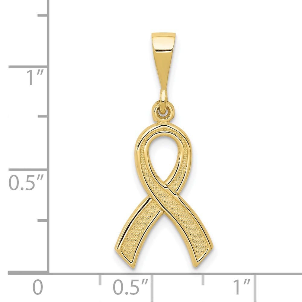 10K Yellow Gold Solid Polished Large Awareness Ribbon Pendant