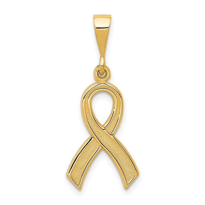 10K Yellow Gold Solid Polished Large Awareness Ribbon Pendant