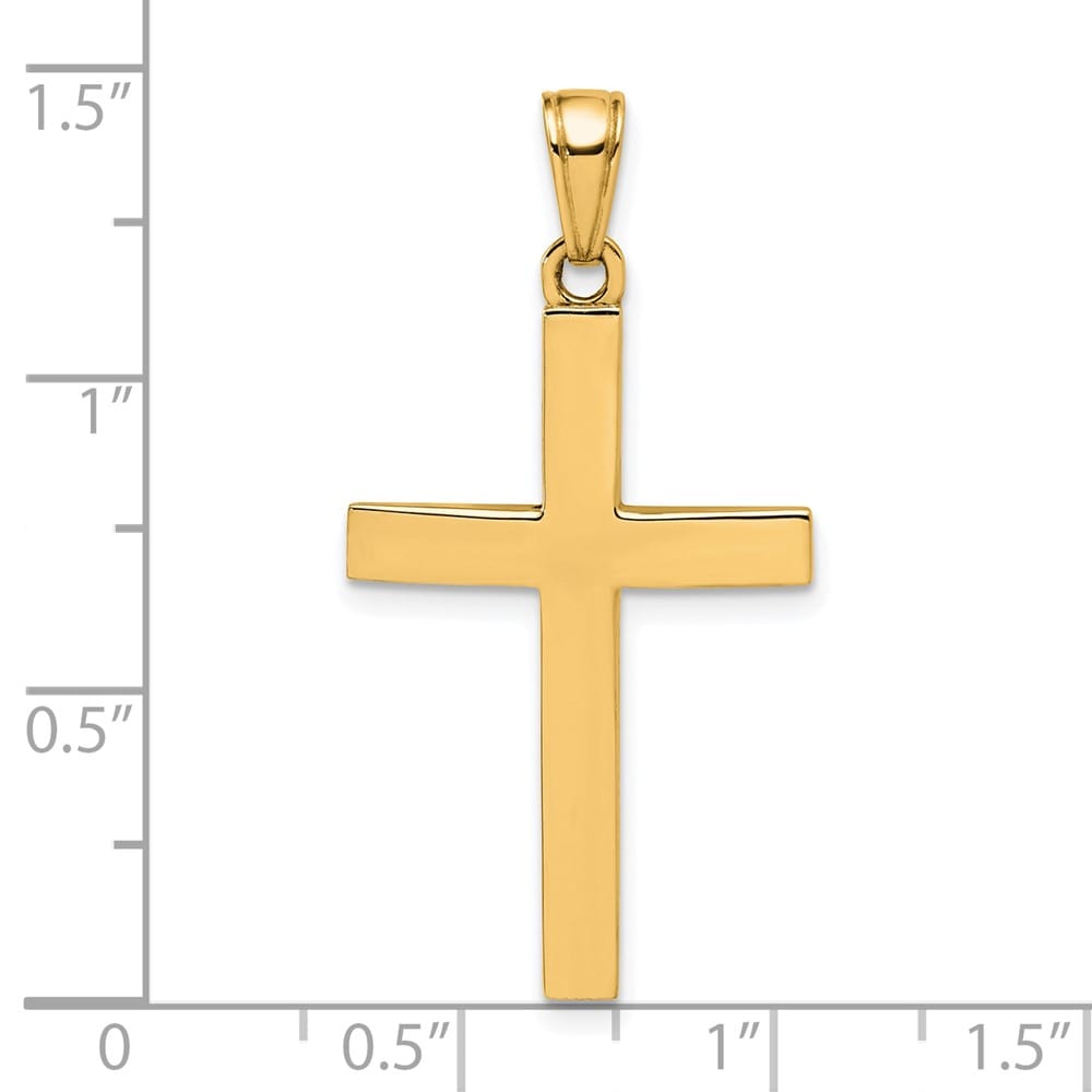 10K Yellow Gold Solid Polished Large Beveled Latin Cross Charm
