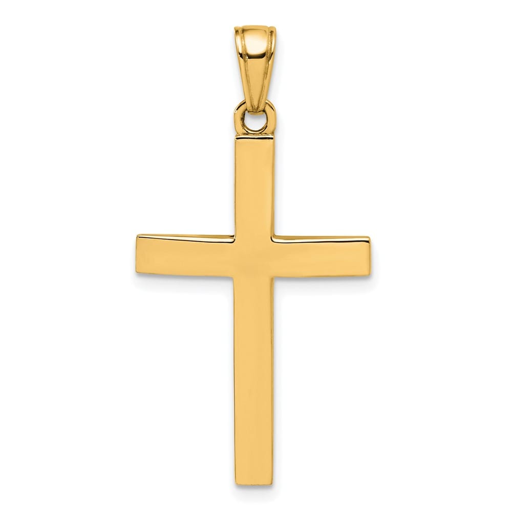 10K Yellow Gold Solid Polished Large Beveled Latin Cross Charm