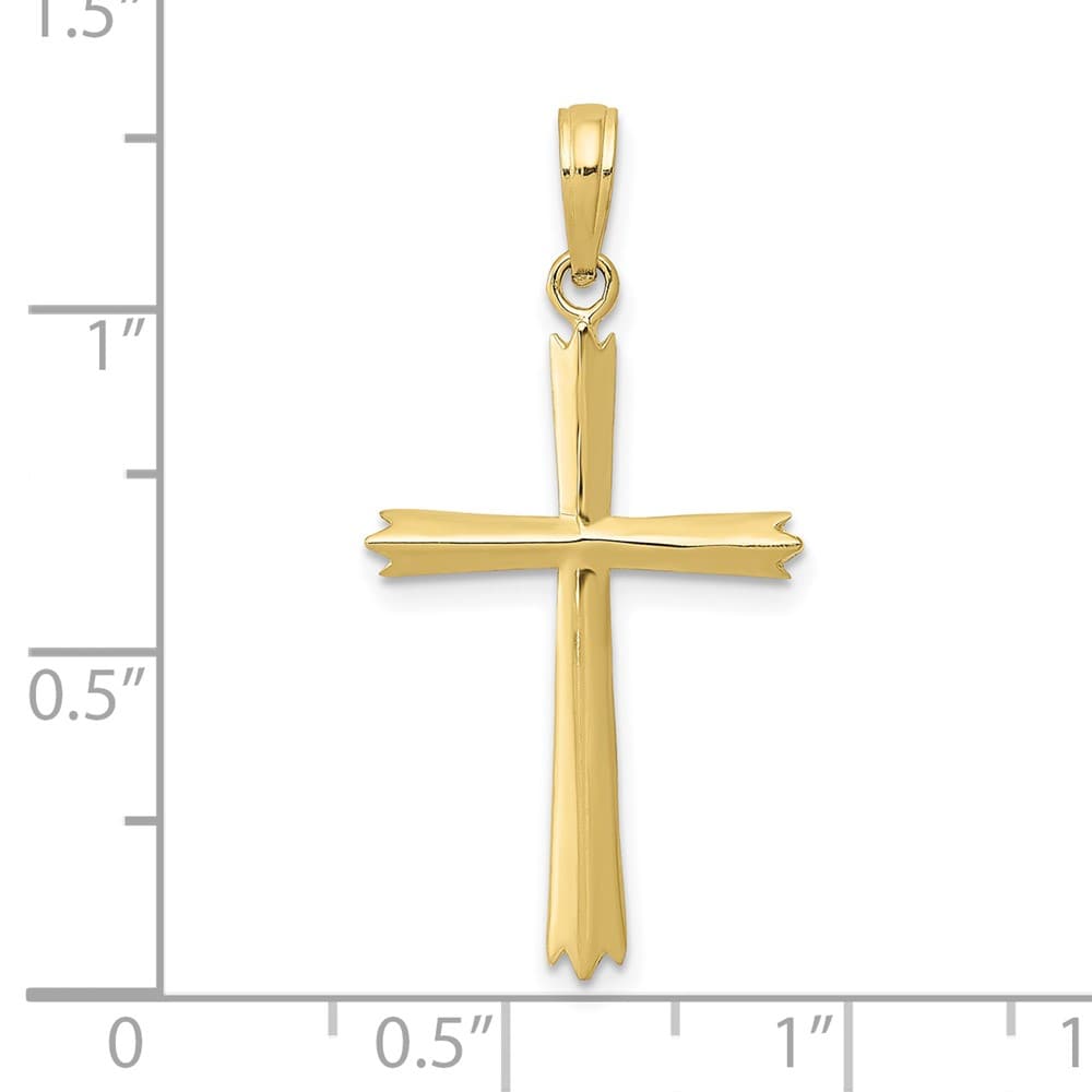 10K Yellow Gold Solid Polished Large Beveled Latin Cross Pendant