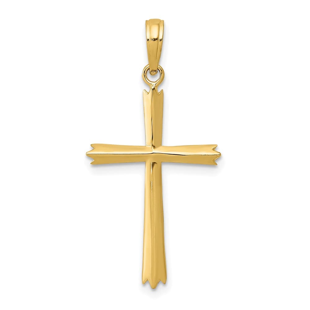 10K Yellow Gold Solid Polished Large Beveled Latin Cross Pendant