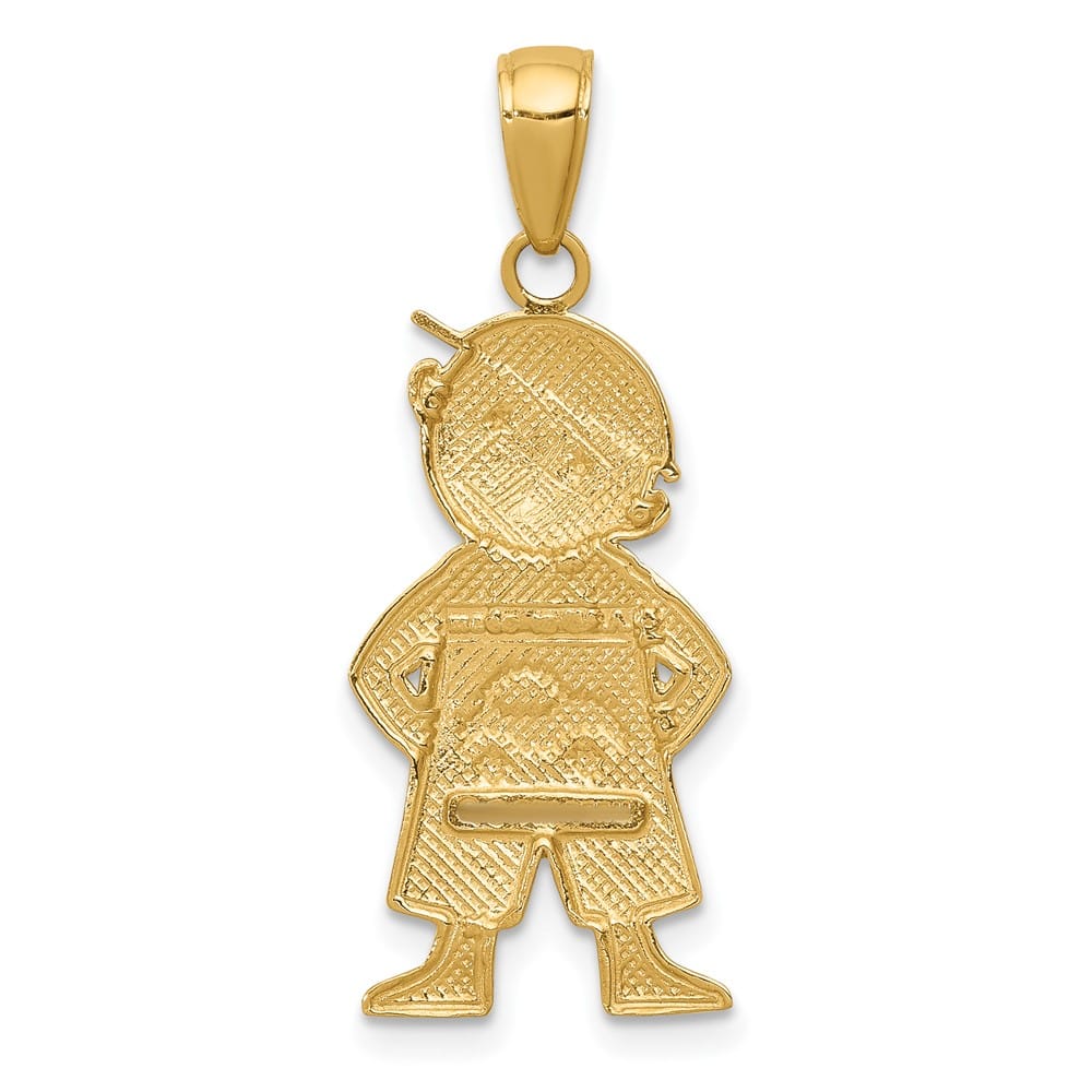 10K Yellow Gold Solid Polished Large Boy with Hands in Pockets Pendant