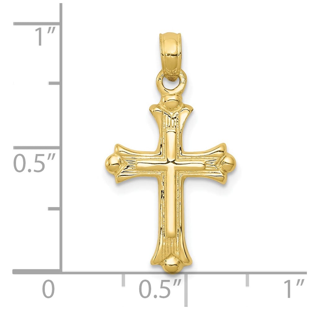 10K Yellow Gold Solid Polished Large Budded Cross Charm