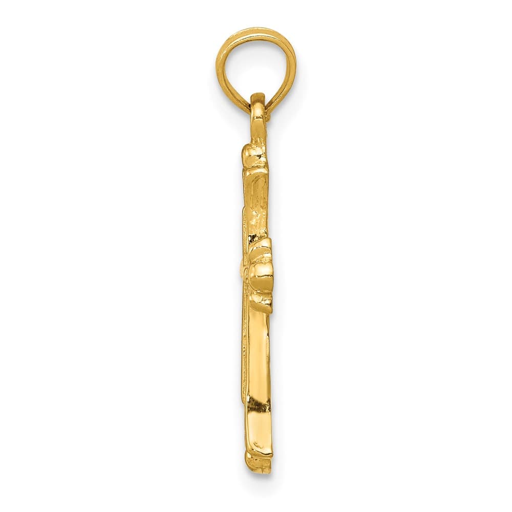10K Yellow Gold Solid Polished Large Budded Cross Charm