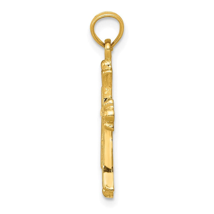10K Yellow Gold Solid Polished Large Budded Cross Charm