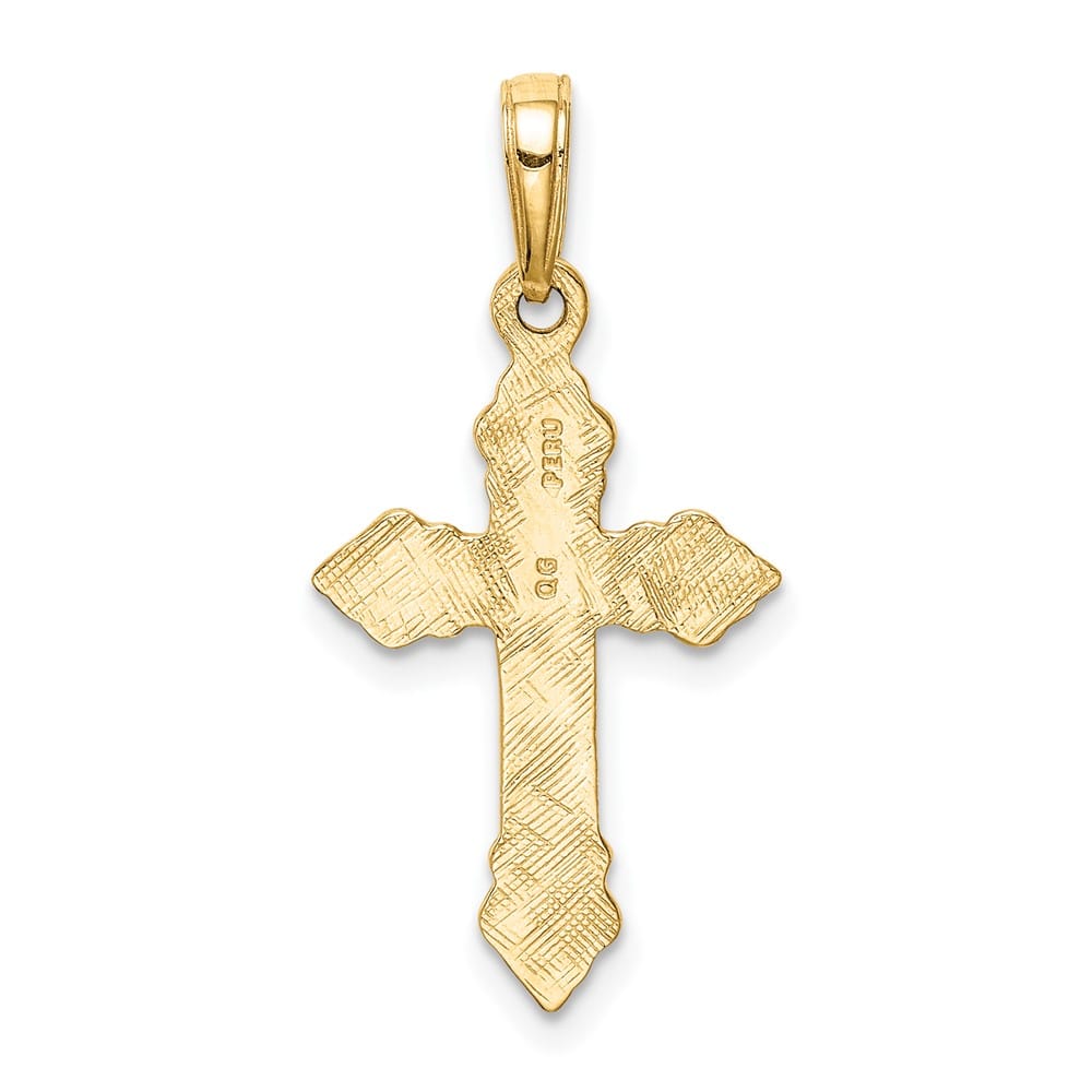 10K Yellow Gold Solid Polished Large Budded Cross Pendant