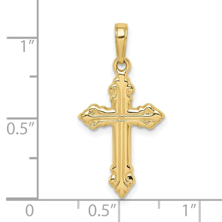 10K Yellow Gold Solid Polished Large Budded Cross Pendant