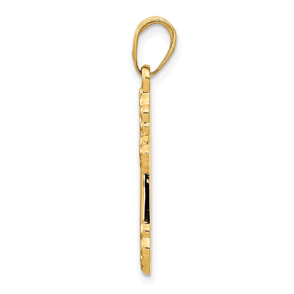 10K Yellow Gold Solid Polished Large Budded Cross Pendant