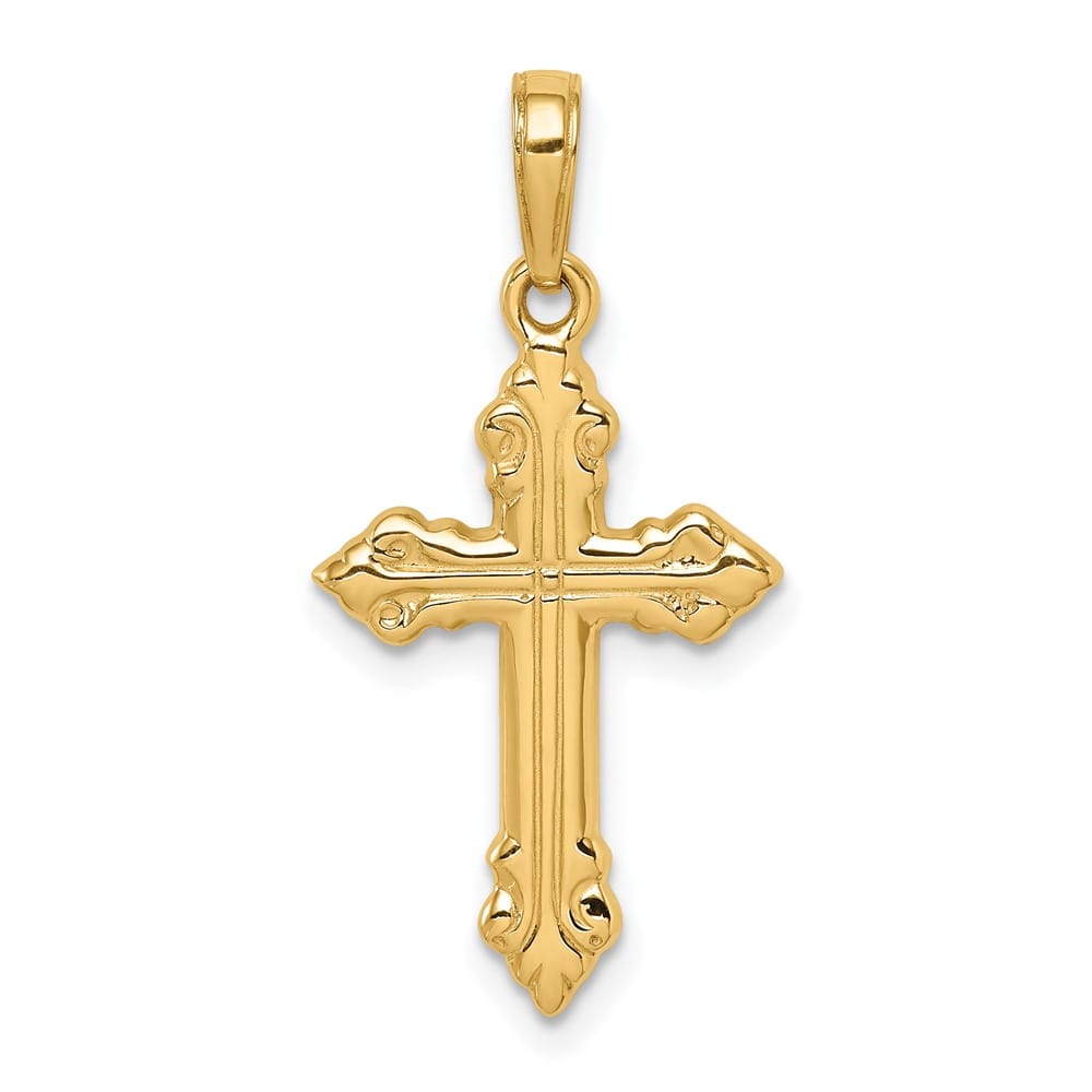 10K Yellow Gold Solid Polished Large Budded Cross Pendant