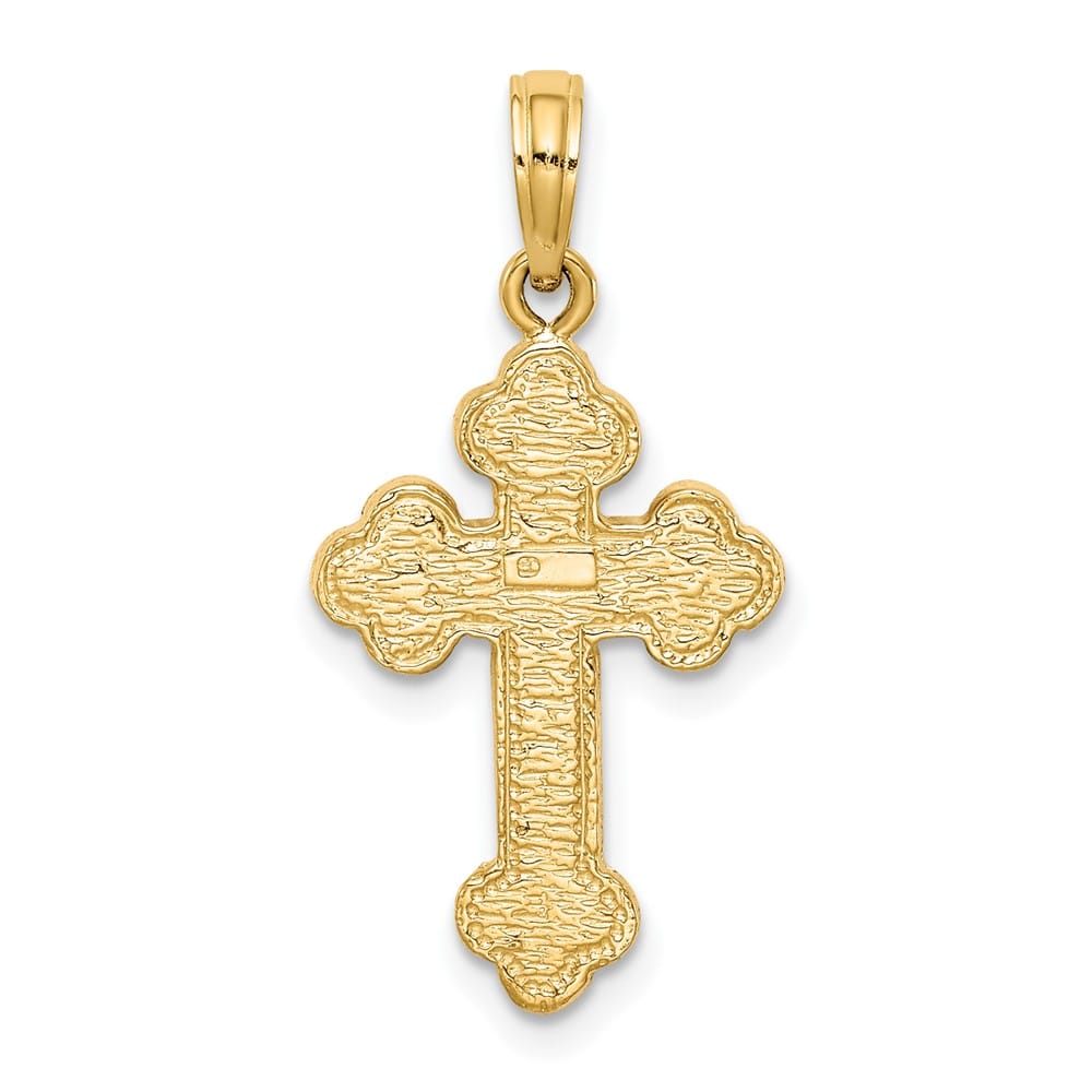 10K Yellow Gold Solid Polished Large Budded Cross Pendant