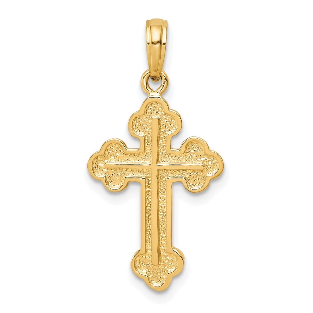 10K Yellow Gold Solid Polished Large Budded Cross Pendant