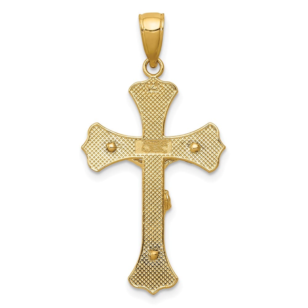 10K Yellow Gold Solid Polished Large Budded Crucifix Pendant
