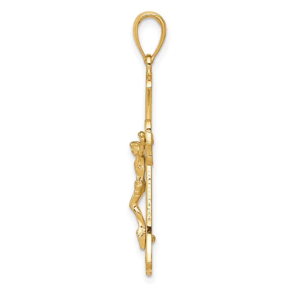 10K Yellow Gold Solid Polished Large Budded Crucifix Pendant