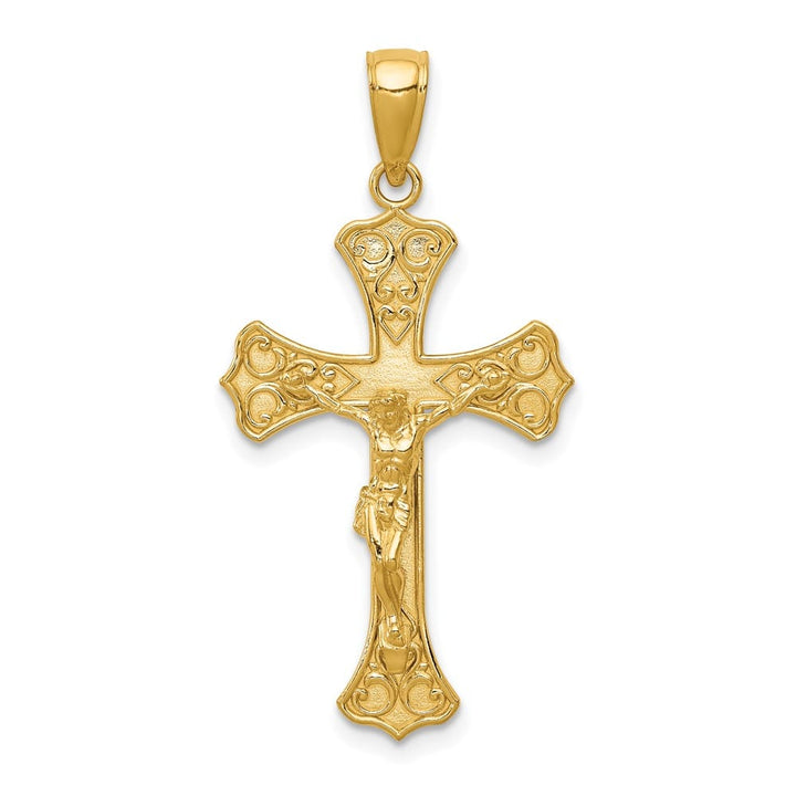 10K Yellow Gold Solid Polished Large Budded Crucifix Pendant