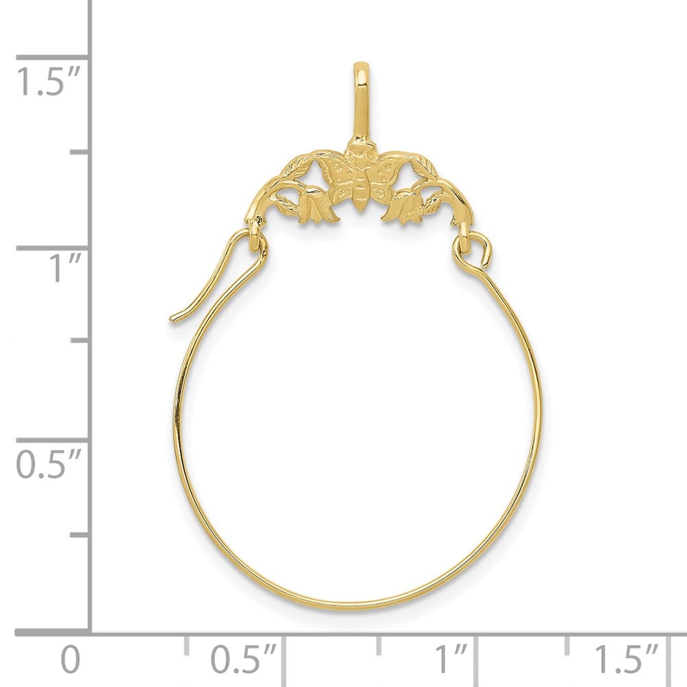 10K Yellow Gold Solid Polished Large Butterflies Charm Holder