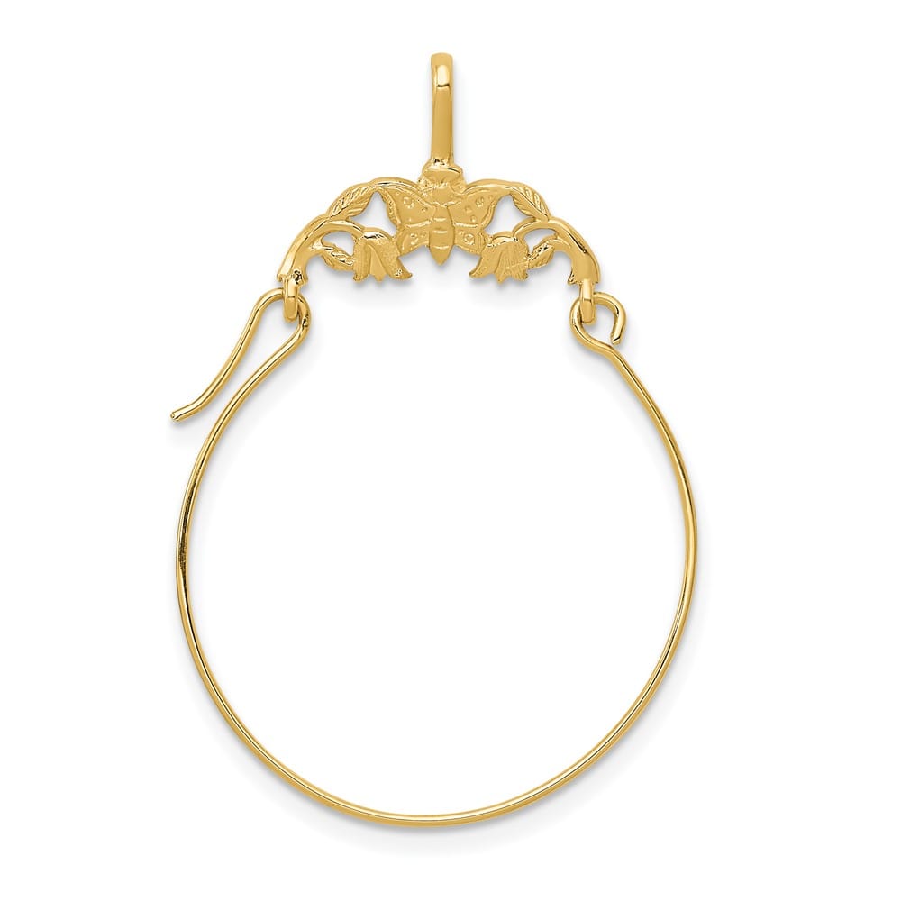 10K Yellow Gold Solid Polished Large Butterflies Charm Holder