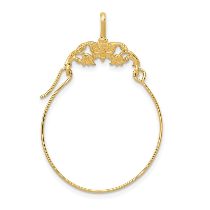 10K Yellow Gold Solid Polished Large Butterflies Charm Holder