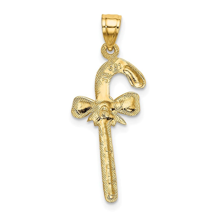 10K Yellow Gold Solid Polished Large Candy Cane with Bow Pendant