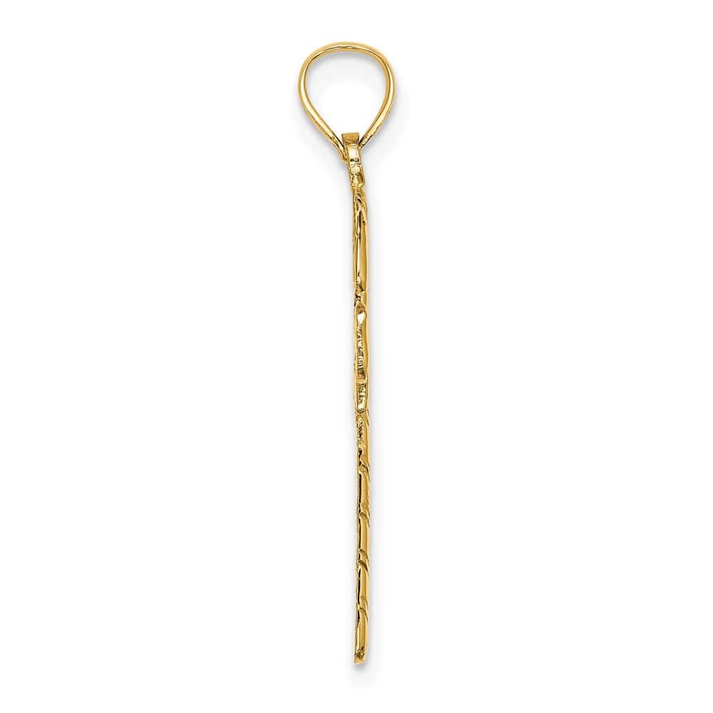10K Yellow Gold Solid Polished Large Candy Cane with Bow Pendant