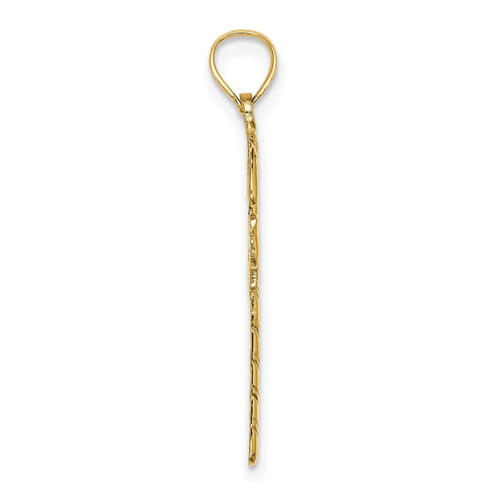 10K Yellow Gold Solid Polished Large Candy Cane with Bow Pendant