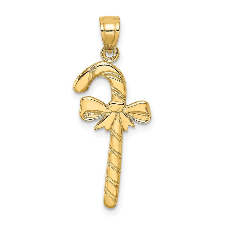 10K Yellow Gold Solid Polished Large Candy Cane with Bow Pendant