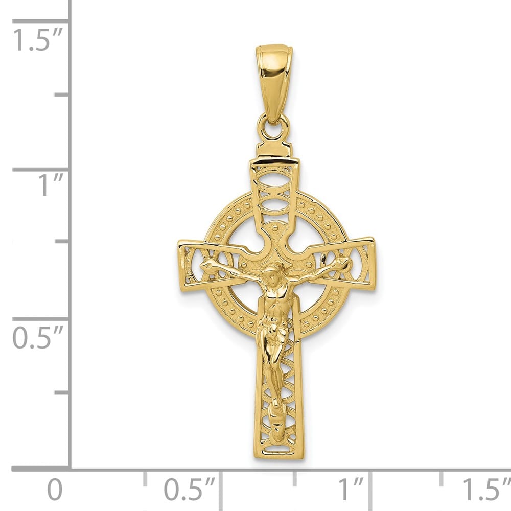 10K Yellow Gold Solid Polished Large Celtic Crucifix Pendant