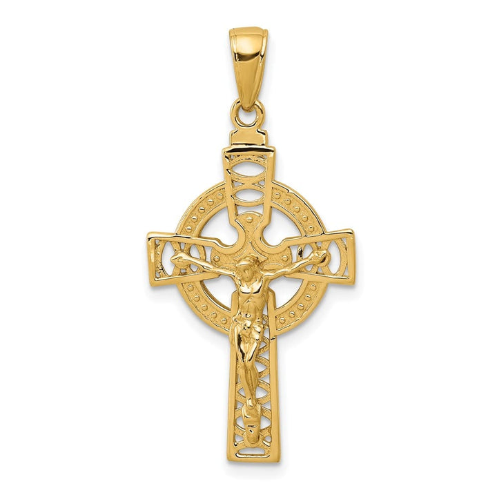 10K Yellow Gold Solid Polished Large Celtic Crucifix Pendant