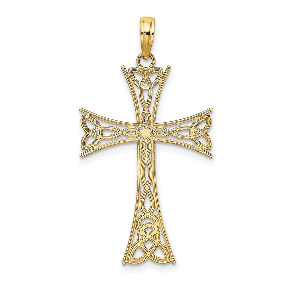 10K Yellow Gold Solid Polished Large Celtic Knot Cross Charm