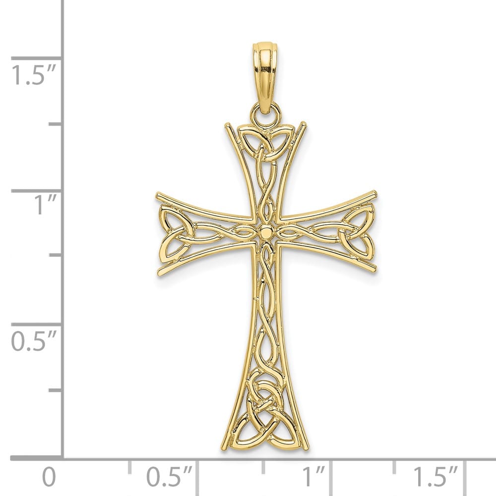 10K Yellow Gold Solid Polished Large Celtic Knot Cross Charm