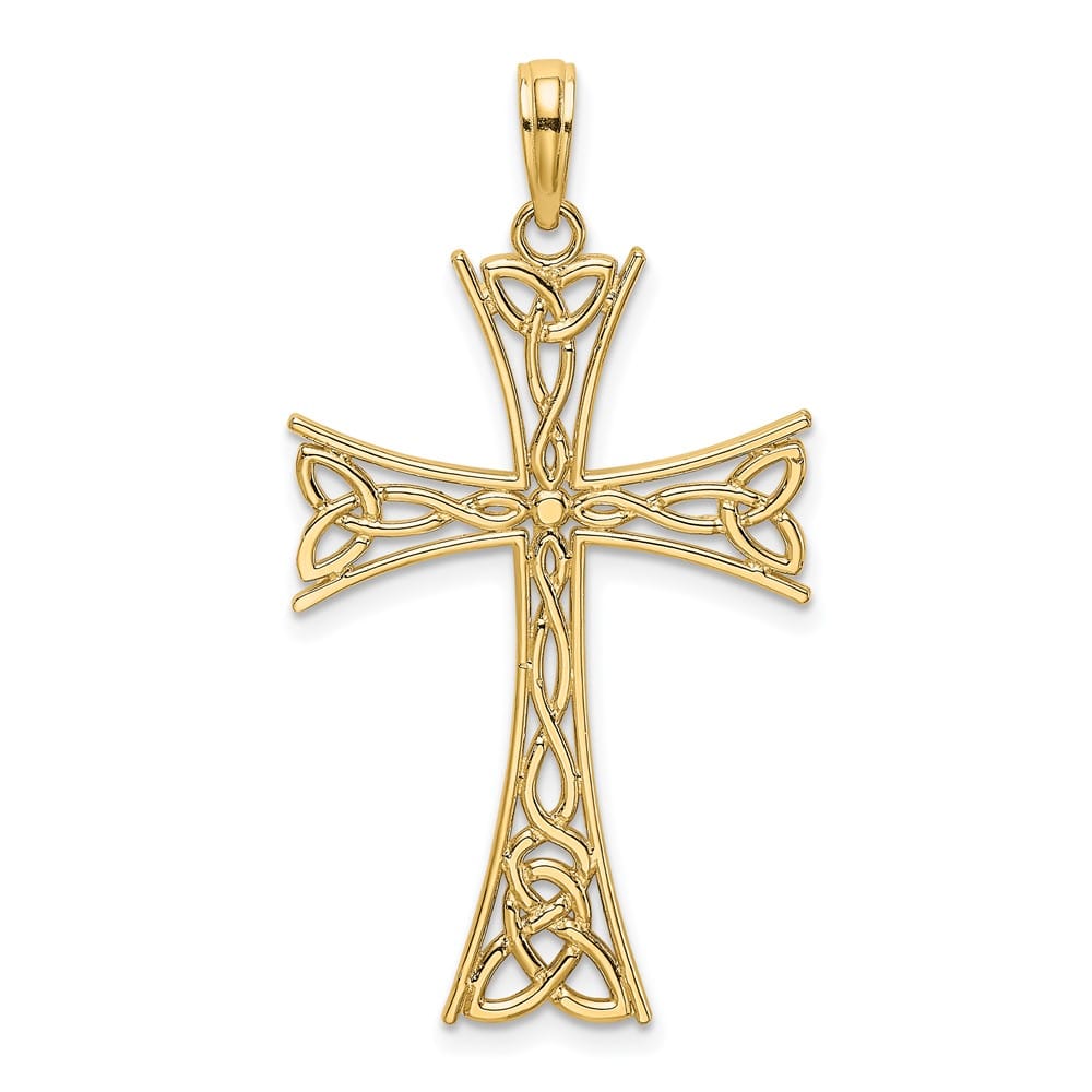 10K Yellow Gold Solid Polished Large Celtic Knot Cross Charm