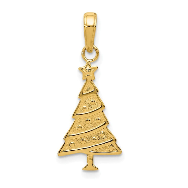 10K Yellow Gold Solid Polished Large Christmas Tree Pendant
