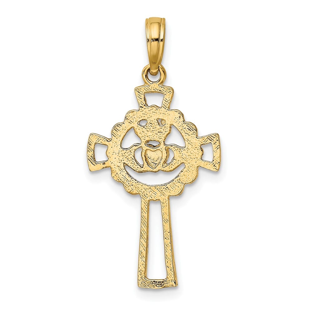 10K Yellow Gold Solid Polished Large Claddagh Celtic Cross Pendant