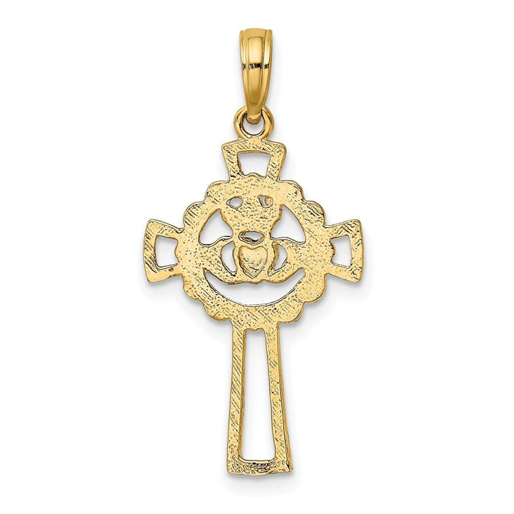 10K Yellow Gold Solid Polished Large Claddagh Celtic Cross Pendant